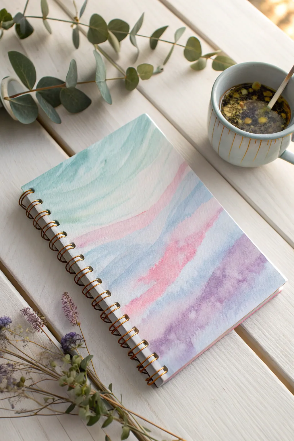 Embrace your artistic side with a watercolor notebook cover that speaks to simplicity and natural beauty.
