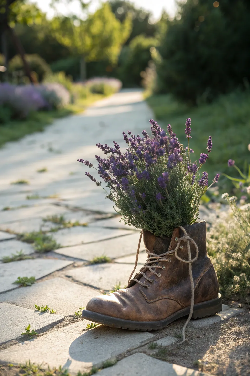 Step into serenity with this charming boot planter filled with fragrant lavender.