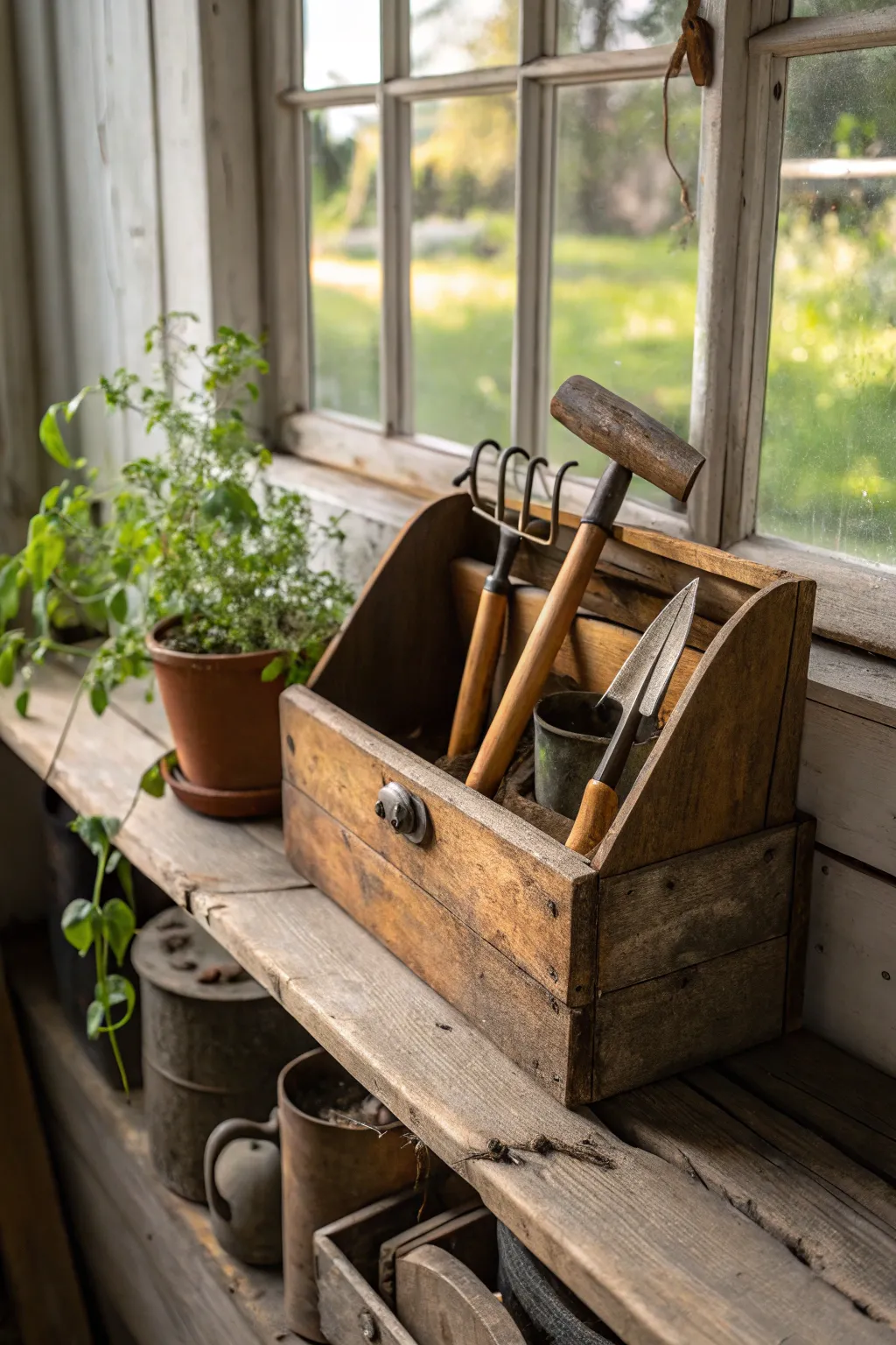 Transform your shed with a vintage touch: Organize your garden tools in style.