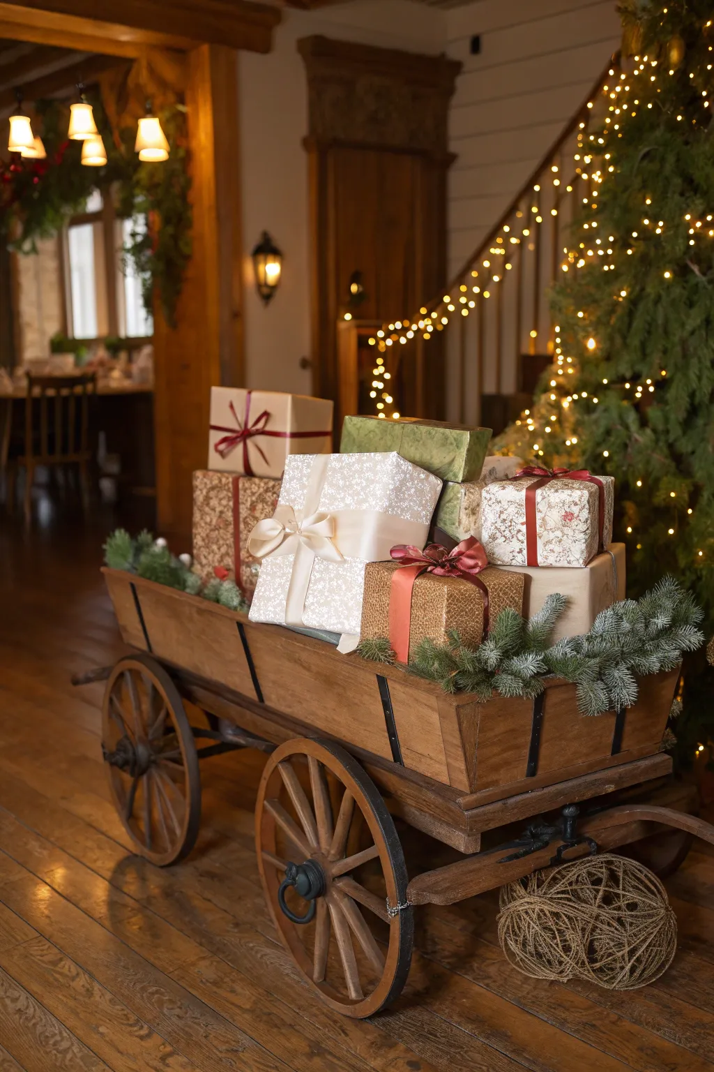 Transform your vintage wagon into the ultimate holiday gift centerpiece, blending rustic charm with festive elegance.