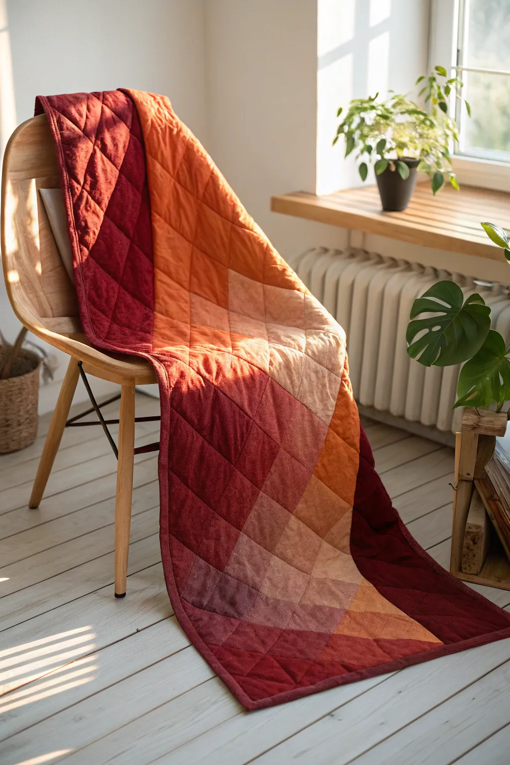 Wrap yourself in the warmth of the season with this stunning ombre quilt, a perfect blend of simplicity and natural beauty.