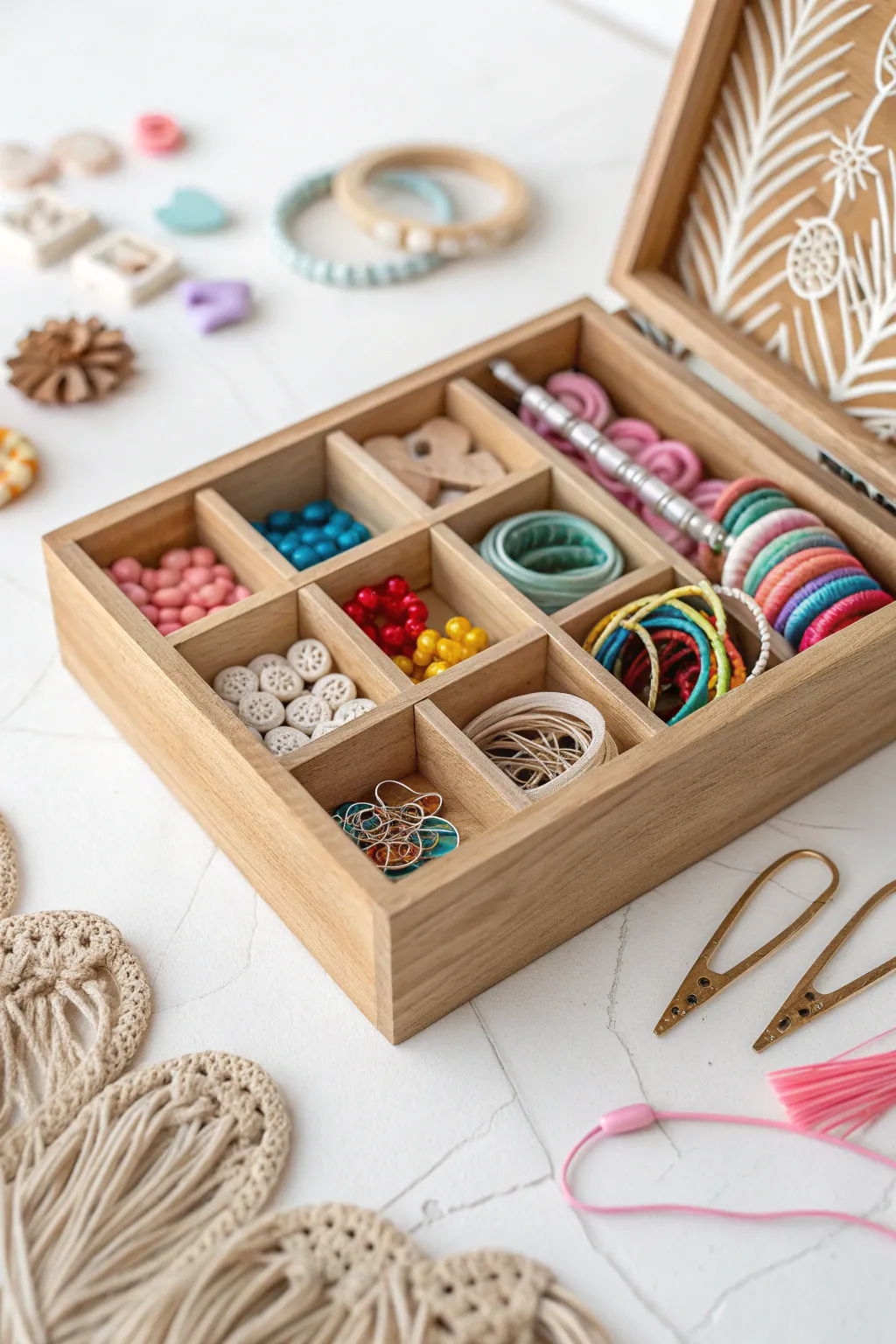 Elevate your organization game with this chic craft box, perfect for keeping your hair accessories stylishly sorted.