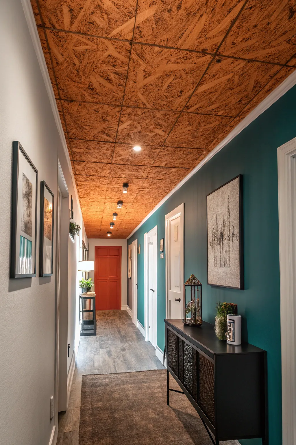 Transform your space with a daring pop of color on your OSB ceiling—vibrance meets style.