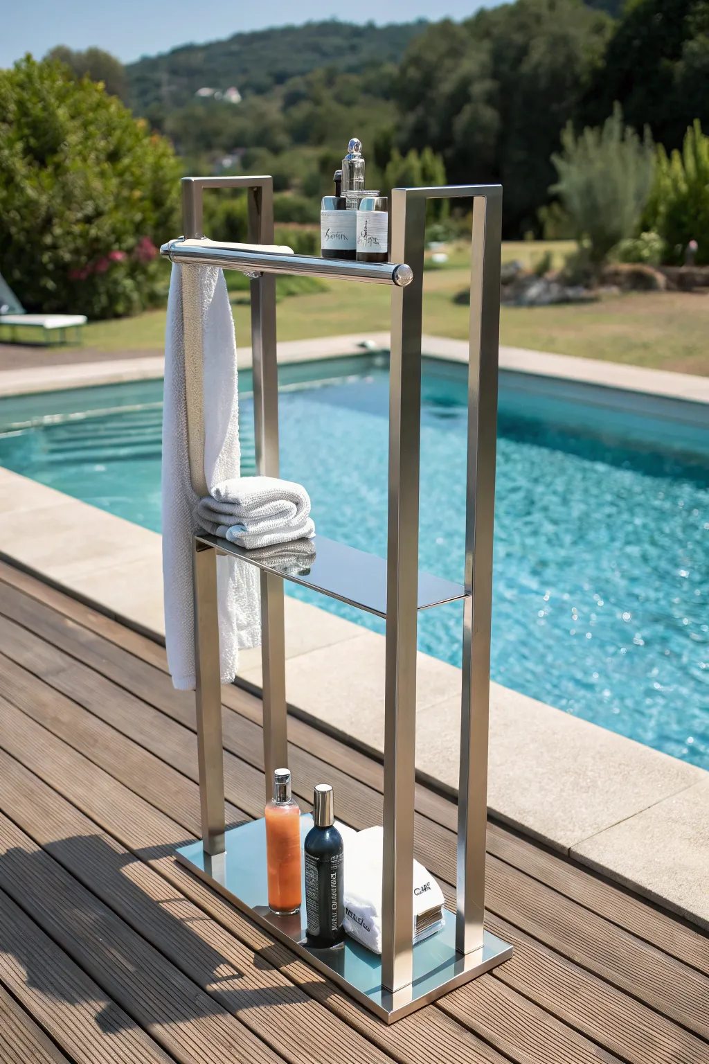 Elevate your poolside experience with a stylish towel rack that seamlessly combines function and elegance.