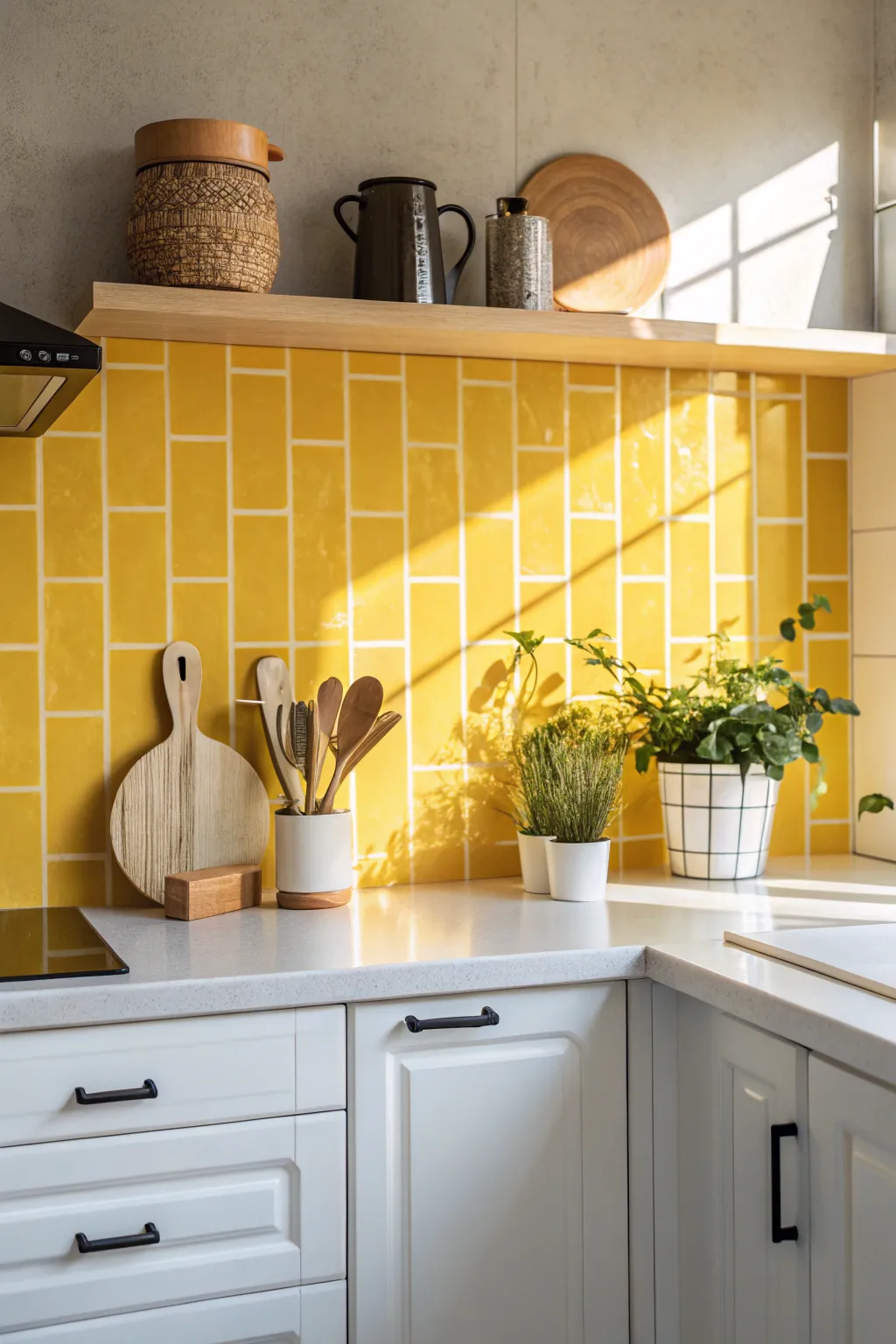 Add a splash of sunshine to your kitchen with a vibrant painted backsplash!