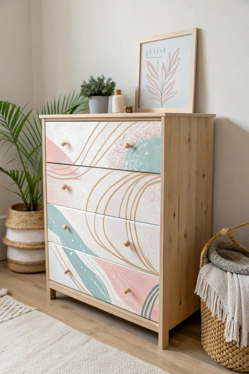 Transform your space with an artistic touch: Abstract elegance meets Scandinavian simplicity.