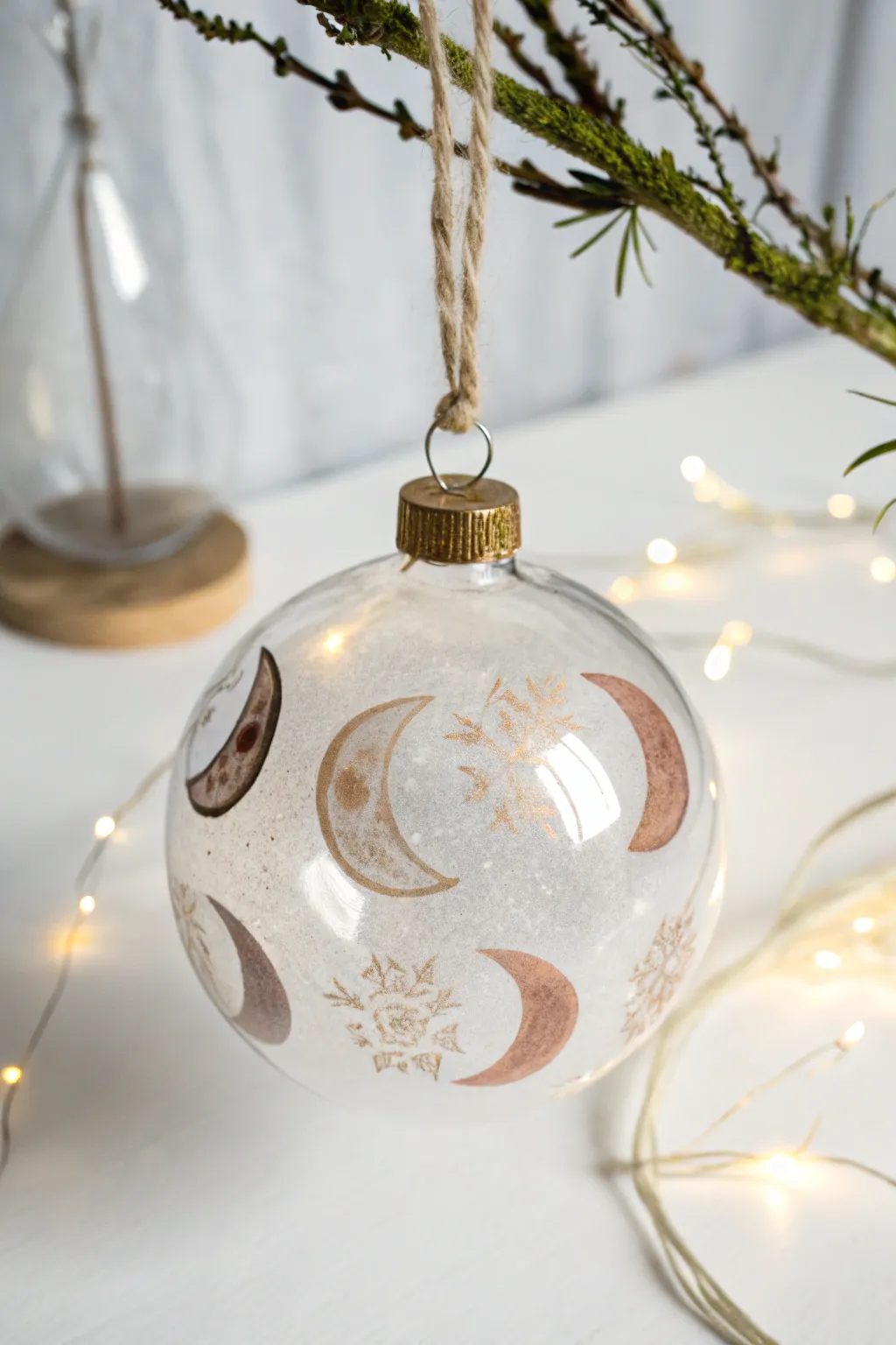 Embrace the mystical allure of the moon with this beautifully painted ornament, perfect for adding a serene touch to your minimalist decor.