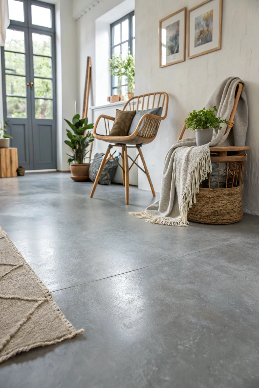 Transform your space with a chic faux concrete floor for an industrial edge.