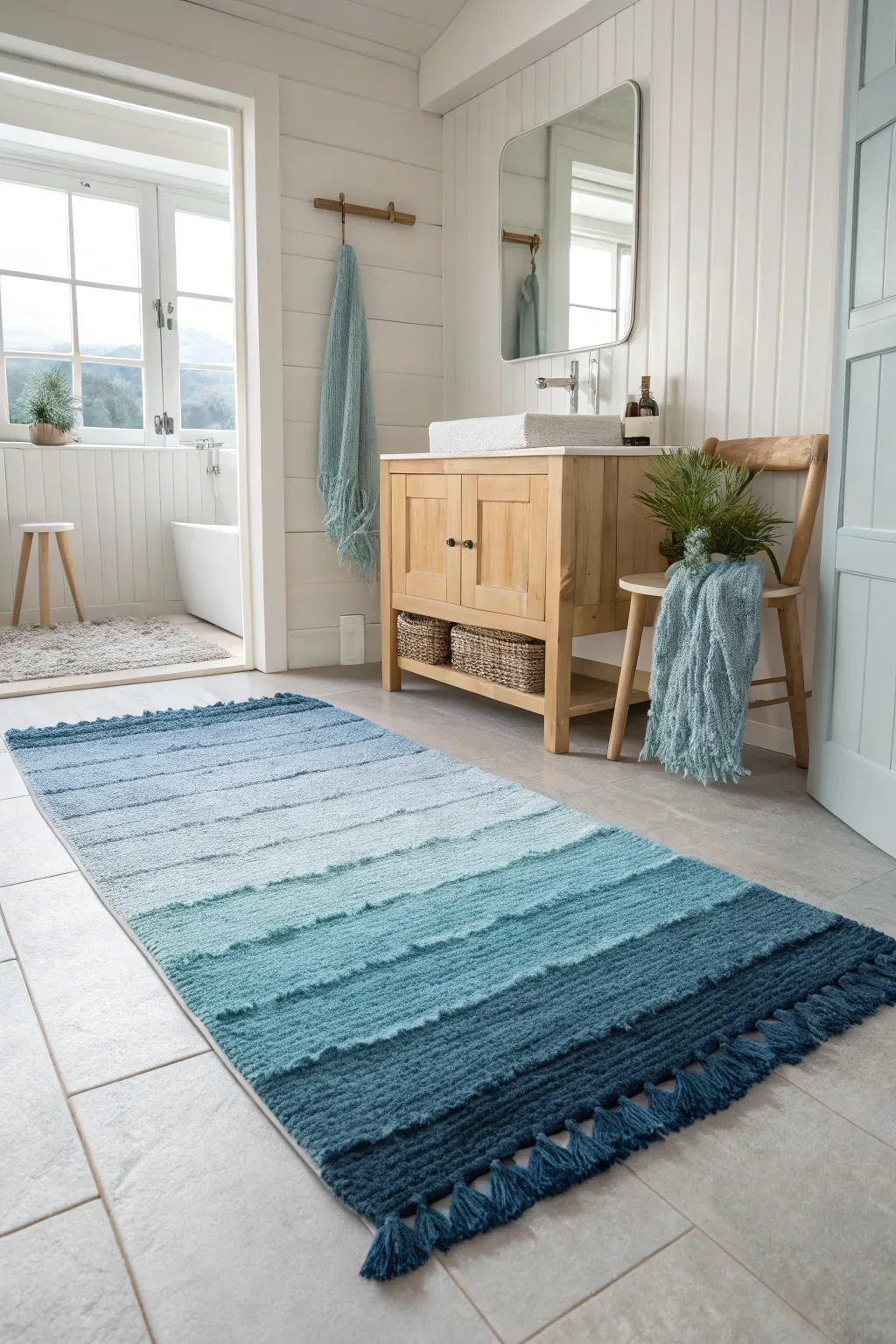Transform your space with the calming elegance of a blue gradient rug.