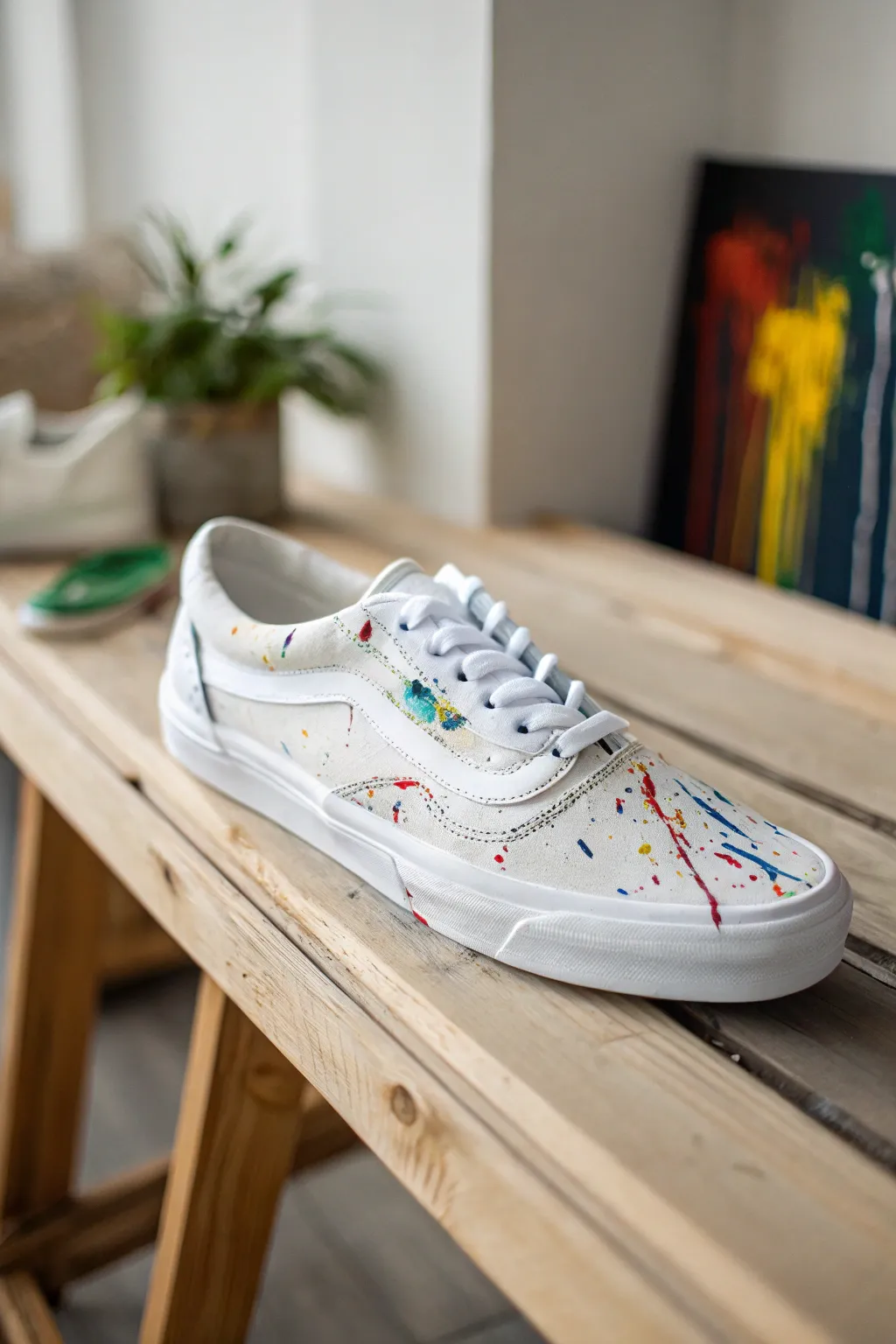 Unleash your creativity with a splatter paint masterpiece on your sneakers!