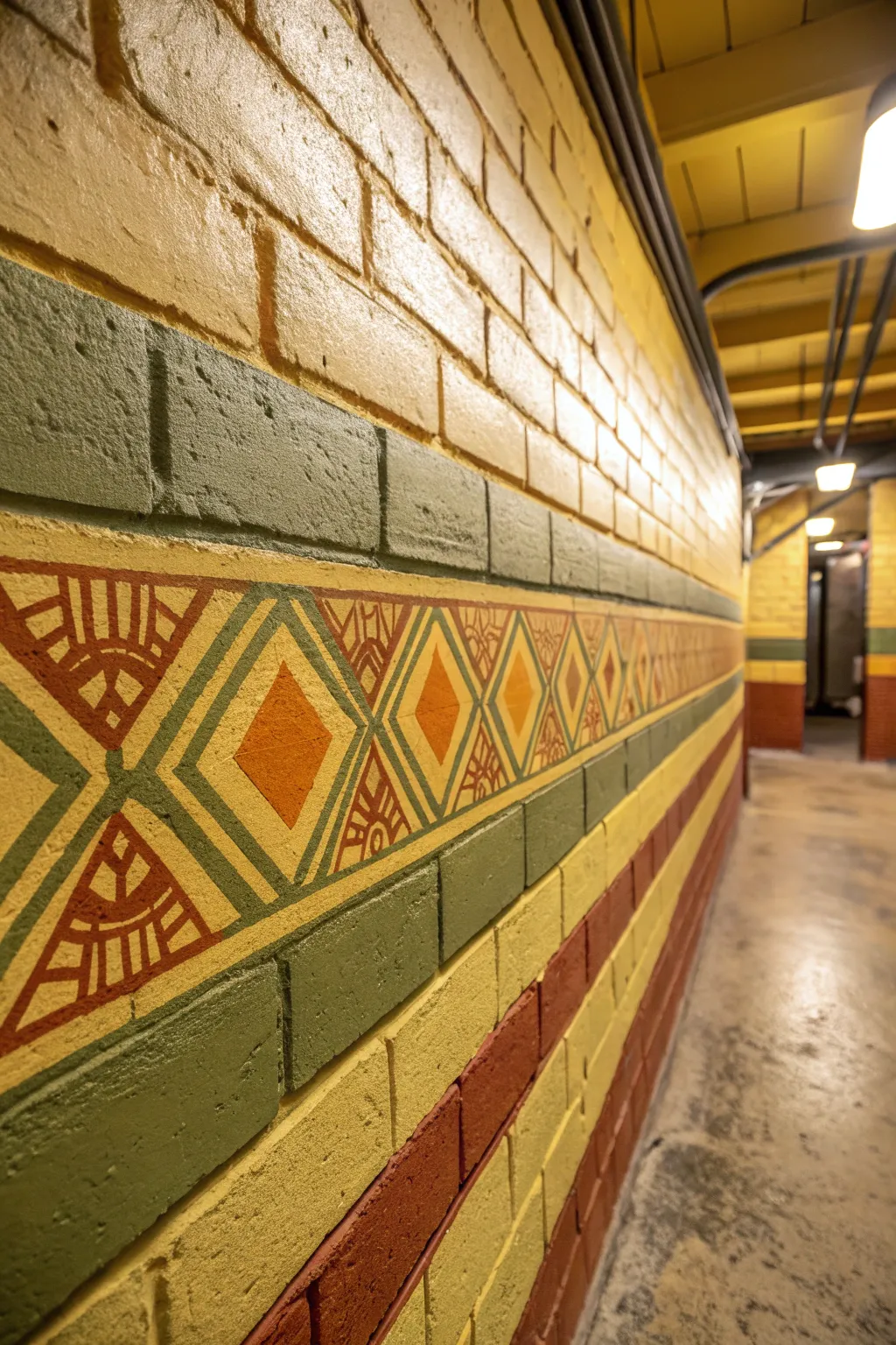 Transform your basement with the charm of vintage colors and retro patterns, turning ordinary concrete walls into a nostalgic masterpiece.