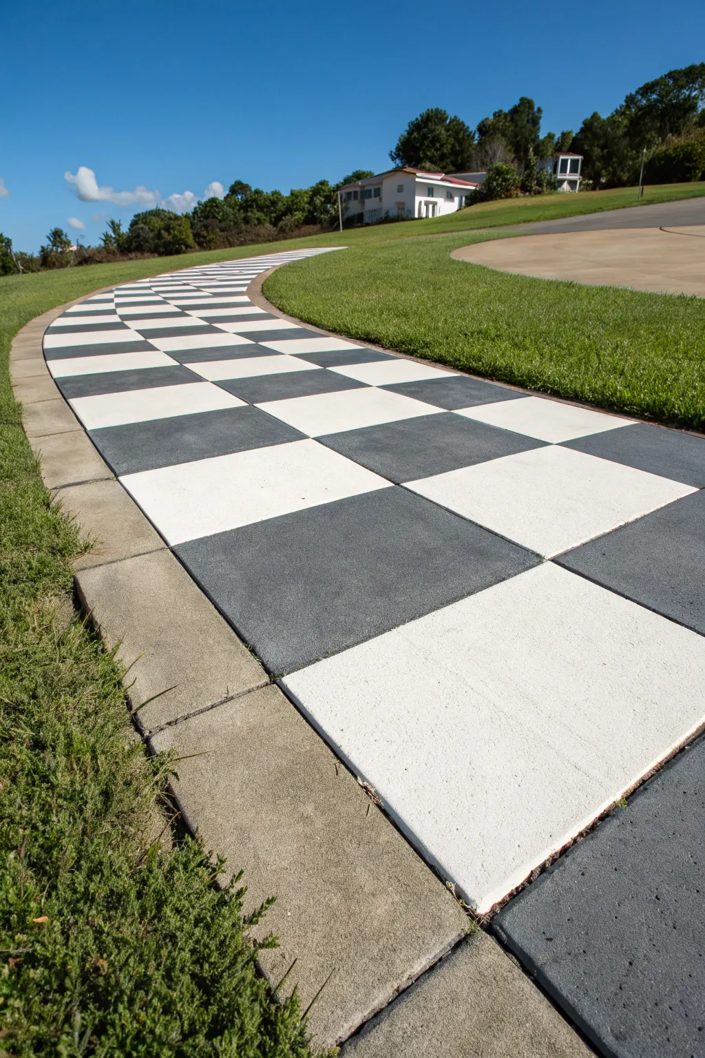 Elevate your driveway with a chic checkerboard pattern for a bold and stylish statement.