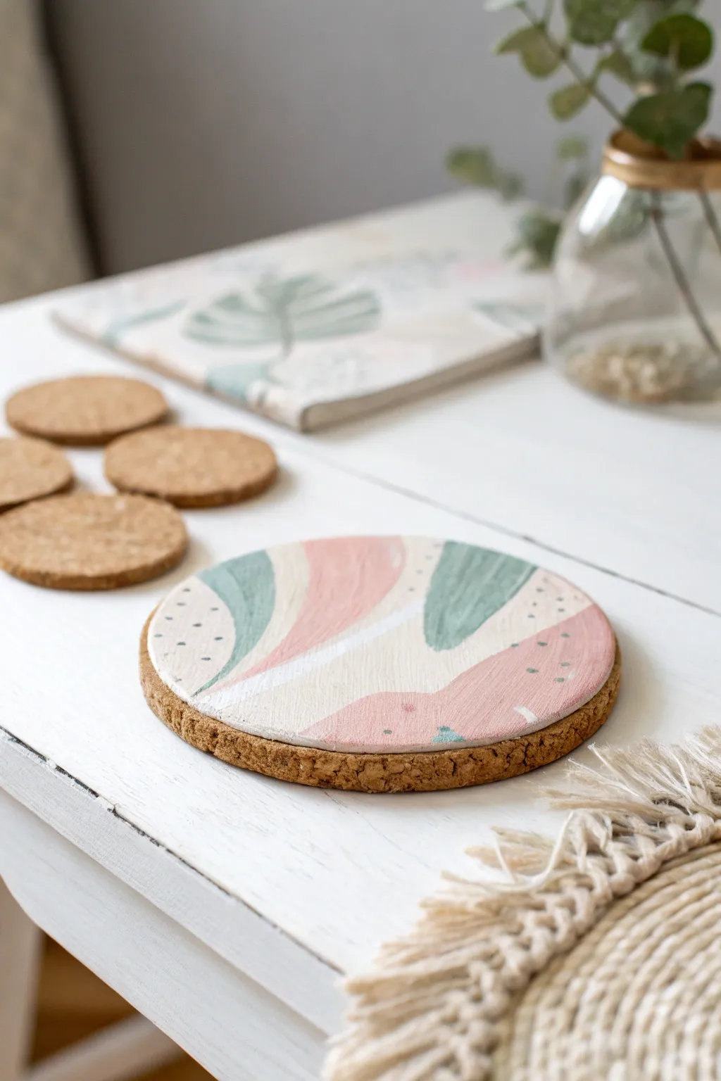 Elevate your home decor with artisanal painted coasters that blend simplicity and boho charm. #DIYCrafts #ScandinavianStyle