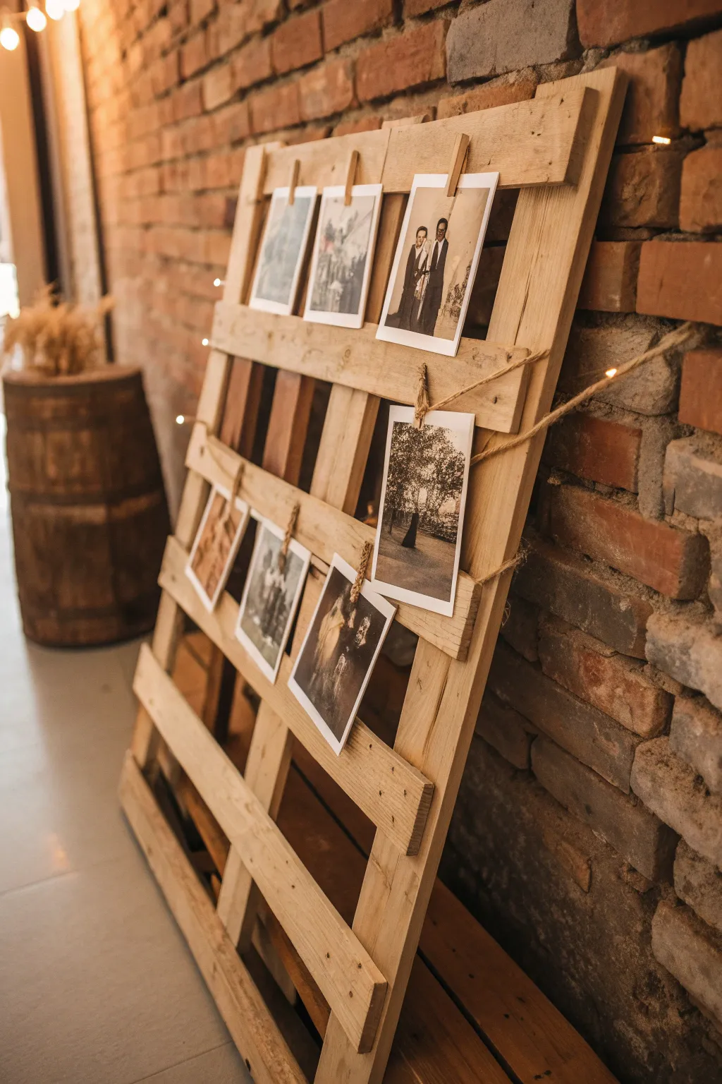 Capture timeless elegance with a vintage-inspired pallet photo board.
