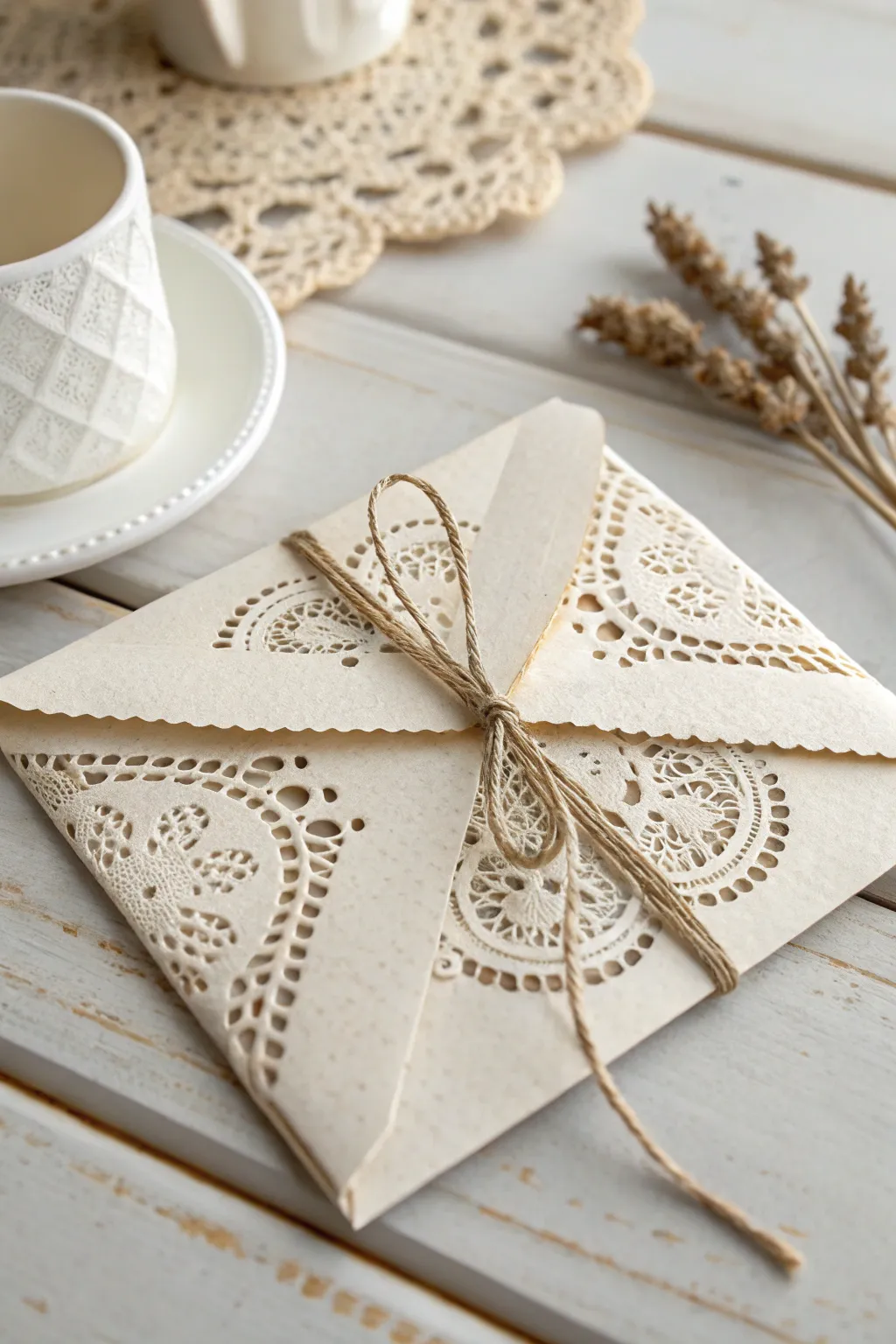 Add a touch of elegance to your invitations with handcrafted doily envelopes.