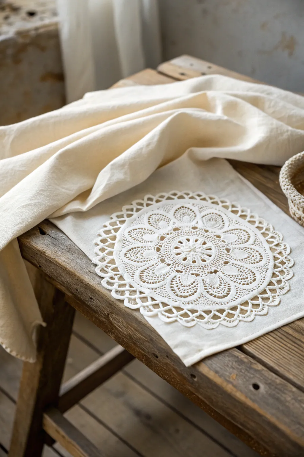 Transform your fabric with the delicate charm of doily-printed designs. Perfect for adding a personal touch to your table setting.