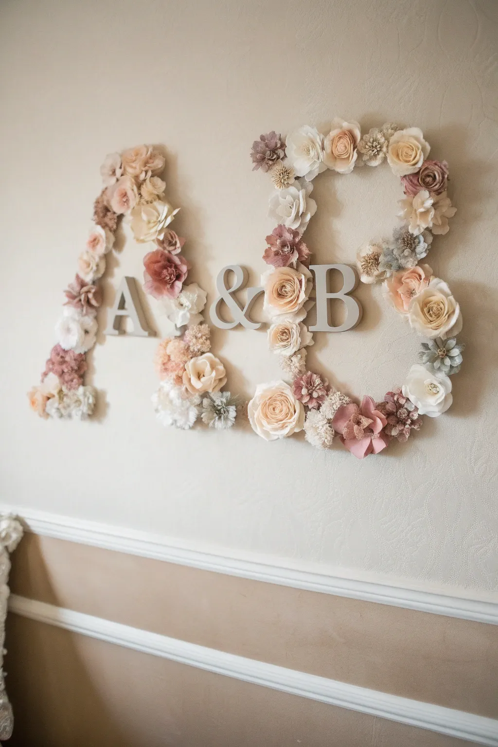 Elevate your decor with personalized elegance: Monogrammed paper flowers that speak volumes.
