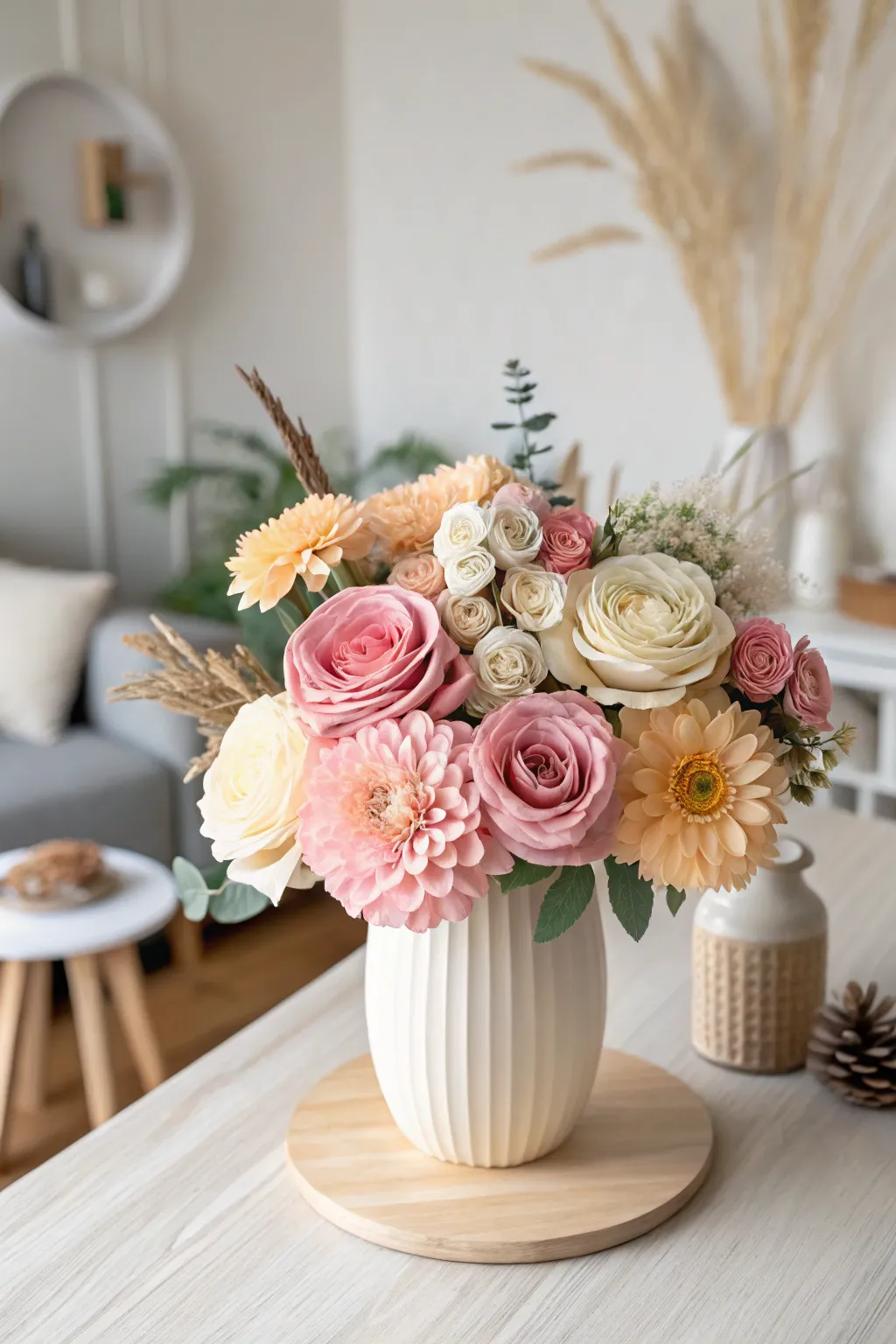 Embrace creativity with an eclectic paper flower bouquet that adds a touch of whimsy to any minimalist space.