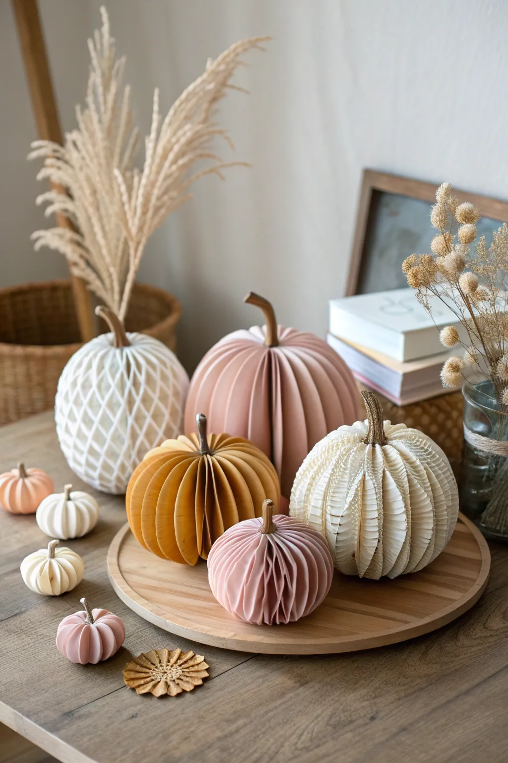 Elevate your fall table with a stunning paper pumpkin centerpiece, blending minimalist elegance with boho charm.