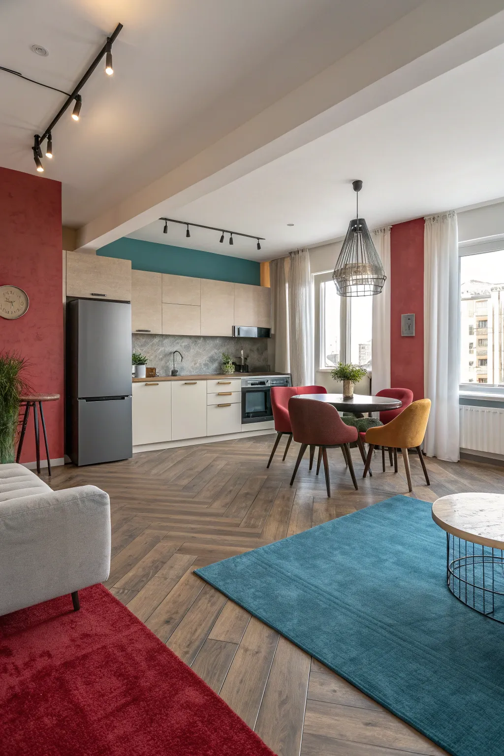 Transform your space with the art of color blocking: a dynamic and stylish approach to open-plan living.