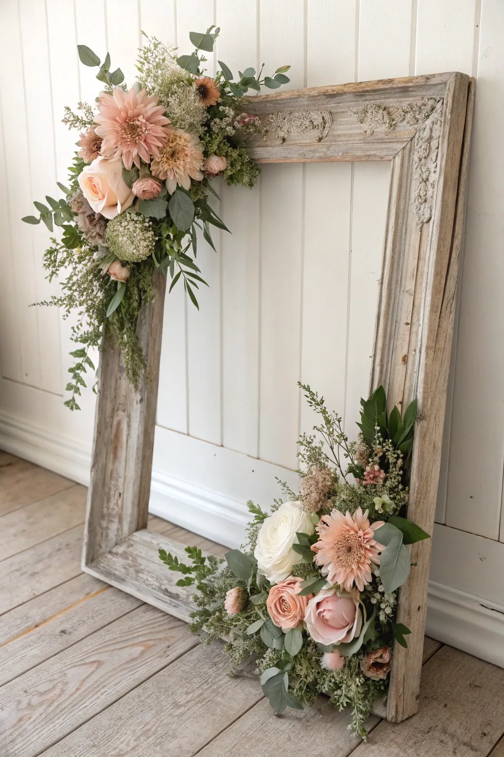 Transform your doorway with a touch of nature's elegance: a picture frame wreath.