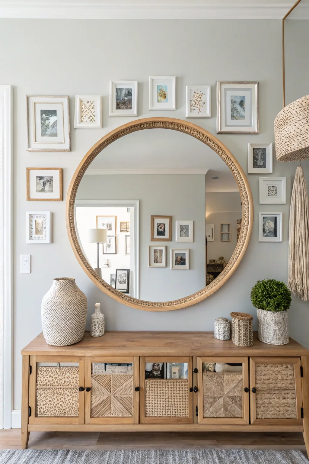 Transform your space with a blend of mirrors and frames for a chic and bright entryway!