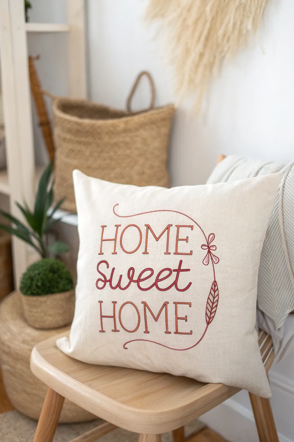 Bring warmth and inspiration to your space with a beautifully embroidered quote pillow. #Craftsmanship #MinimalistBeauty