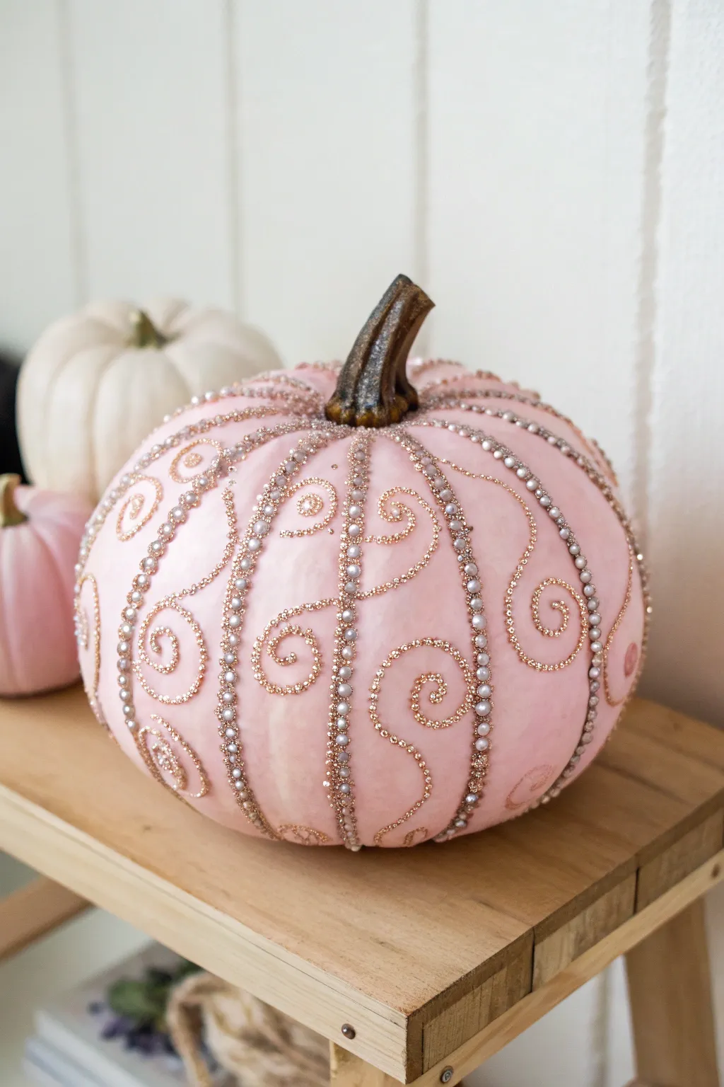 Embrace the sparkle with this glam pink pumpkin, perfect for adding a touch of elegance to your festive decor!