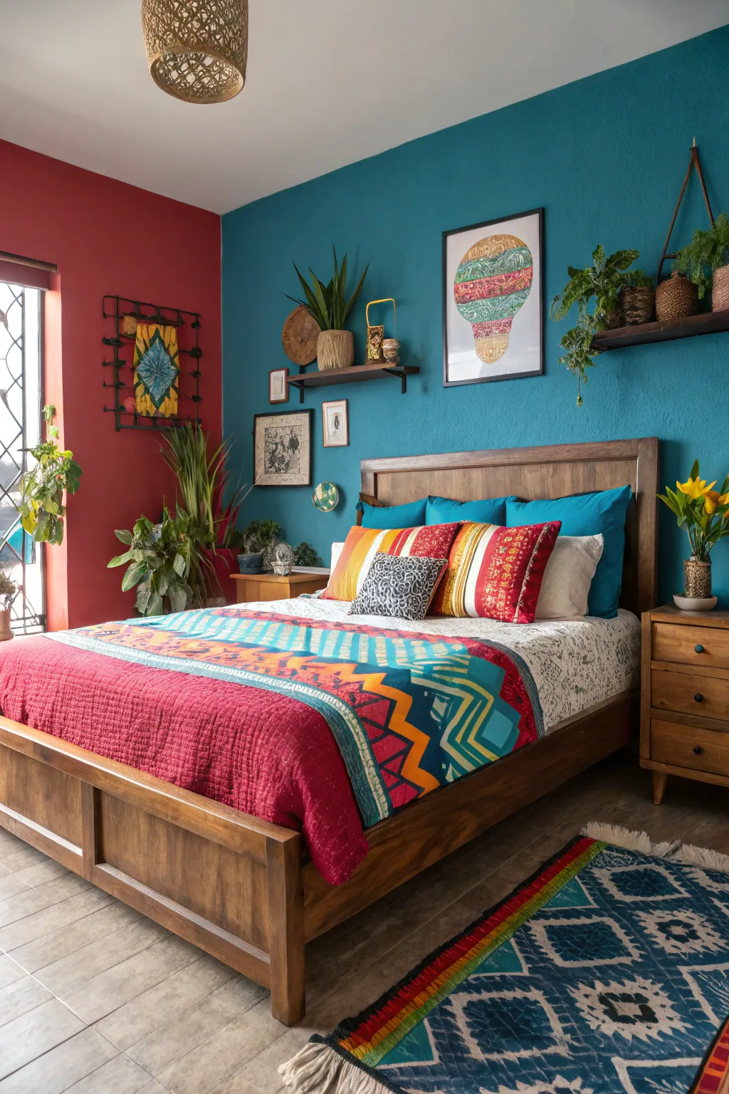 Accent colors in platform bed design for a bold and vibrant look.