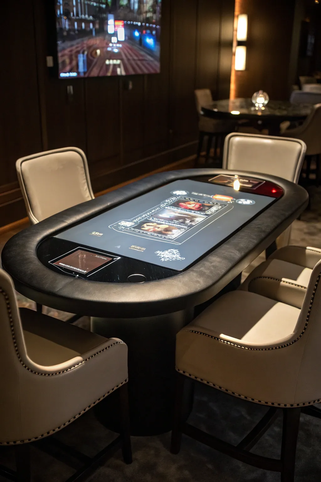 Experience the future of poker nights with a cutting-edge digital touchscreen table that captivates and impresses.