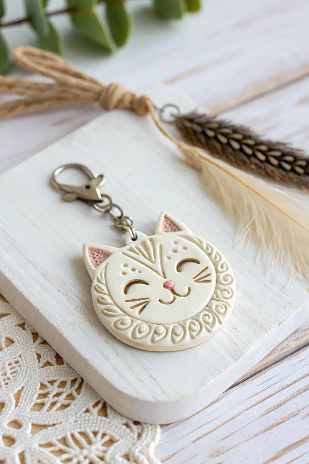 Embrace playful elegance with this charming polymer clay cat face – a delightful addition to your accessory collection!