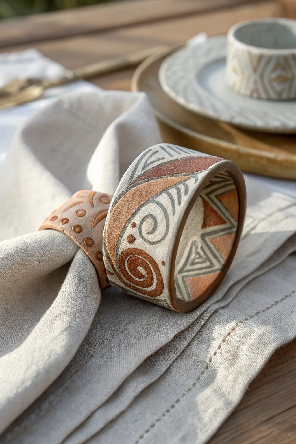 Add a touch of artistry to your table with handcrafted polymer clay napkin rings.