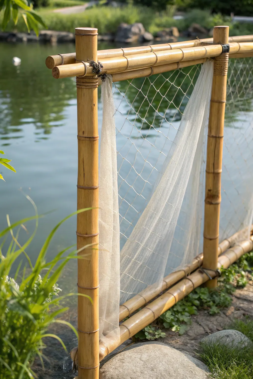 Embrace sustainability with a stylish bamboo frame for your pond netting – where nature meets elegance.