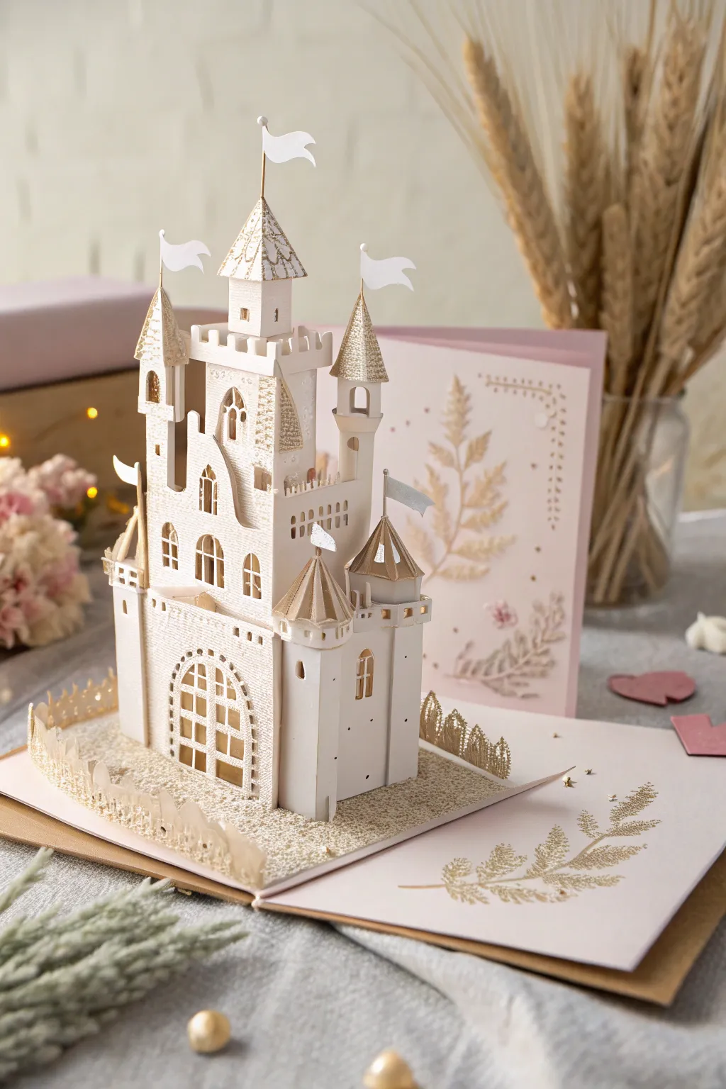 Capture the magic of a fairy tale with this enchanting pop-up castle card, a dream come true for creative souls.