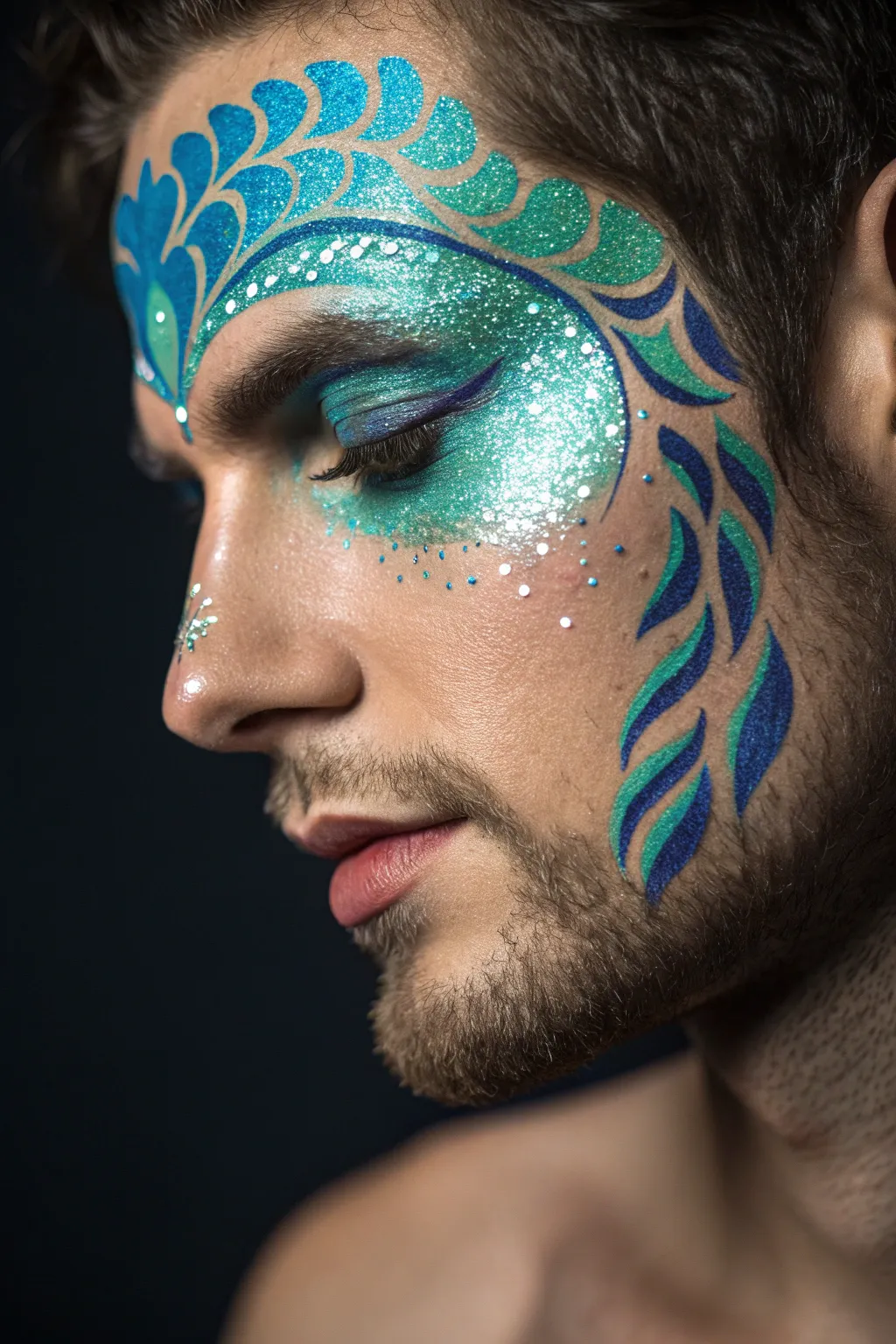 Dive into the depths of creativity with this ocean-inspired face paint masterpiece.