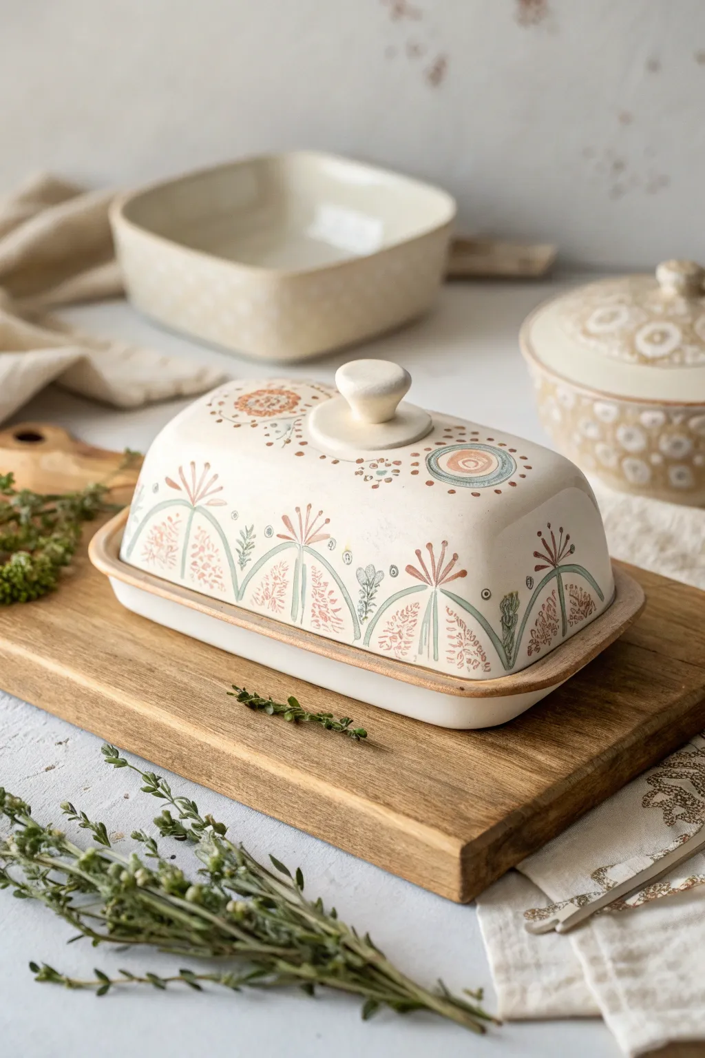 Elevate your dining experience with this beautifully crafted butter dish, a perfect blend of Scandinavian minimalism and Boho charm.