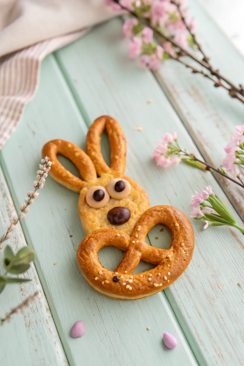 Delightfully crafted vegan pretzel bunny, perfect for all to enjoy!