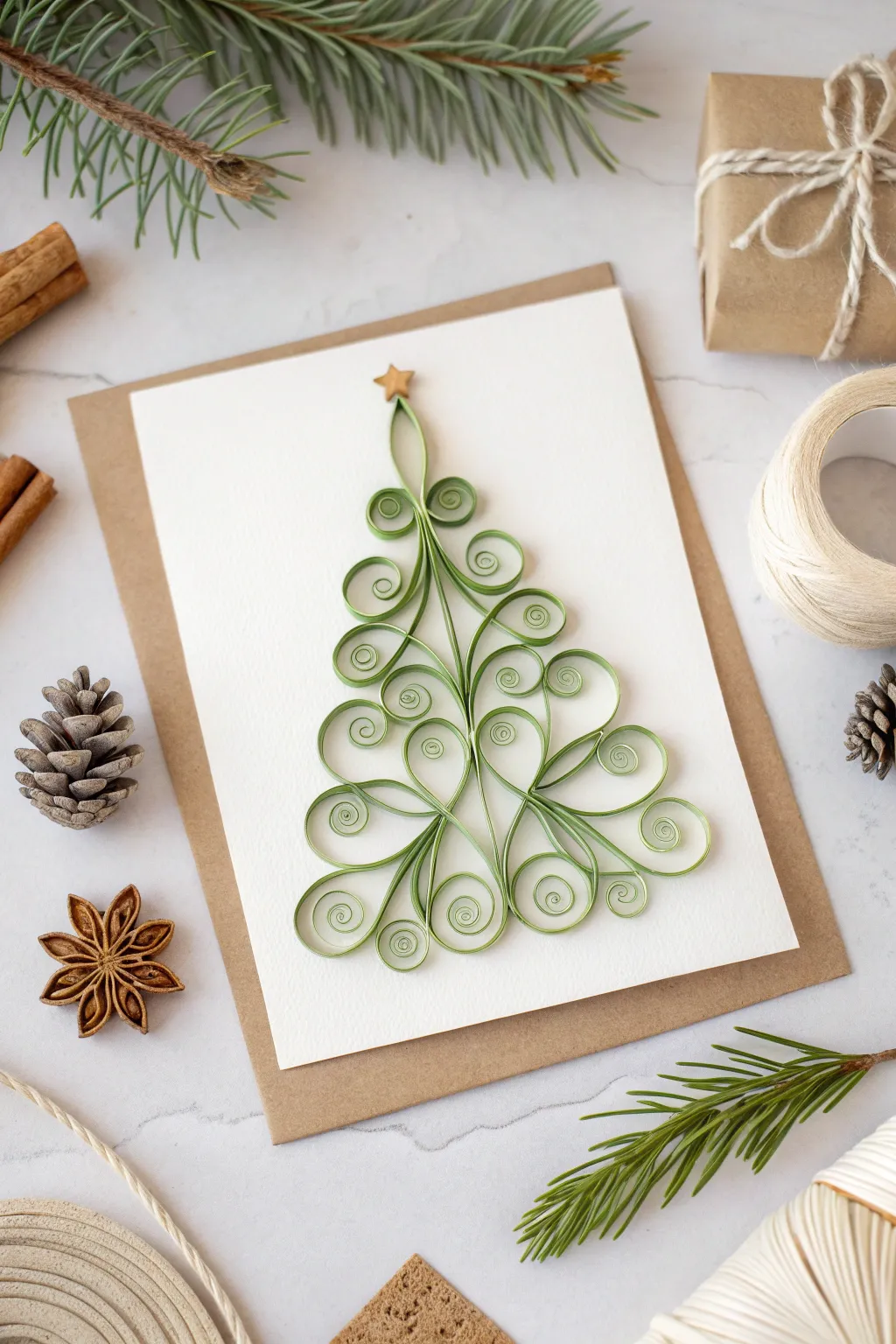 Delight in simplicity: A handcrafted paper loop tree card captures the essence of minimalist holiday charm.