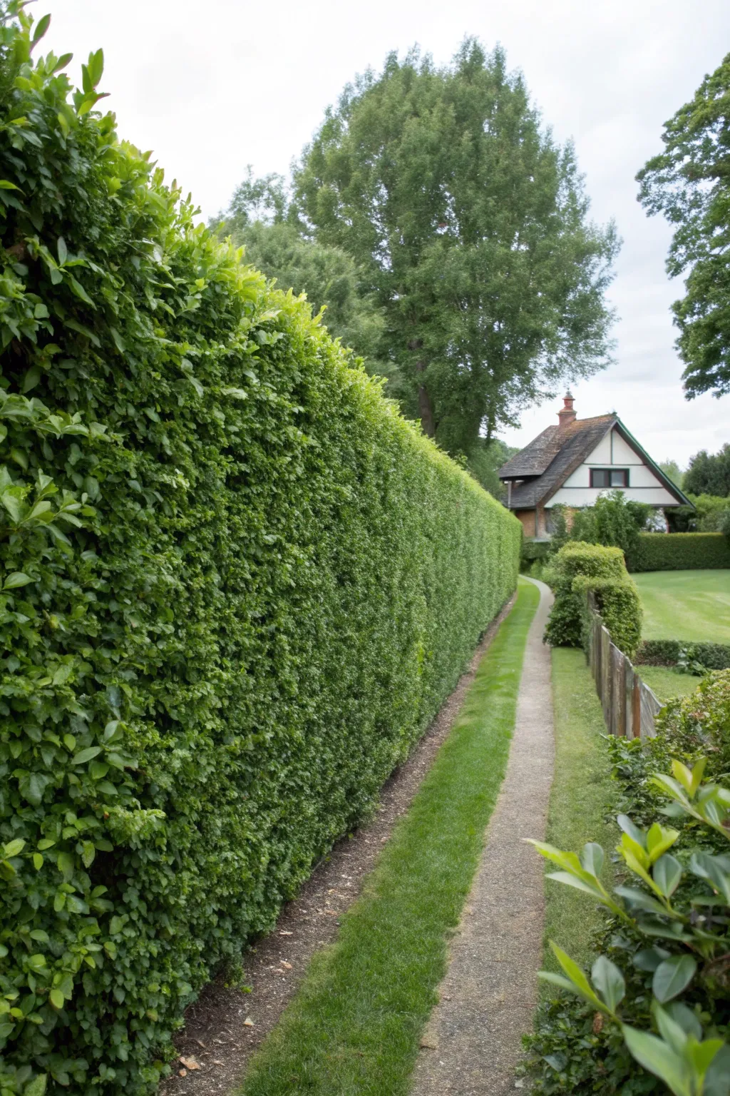 Hedge walls are a classic choice for year-round privacy.