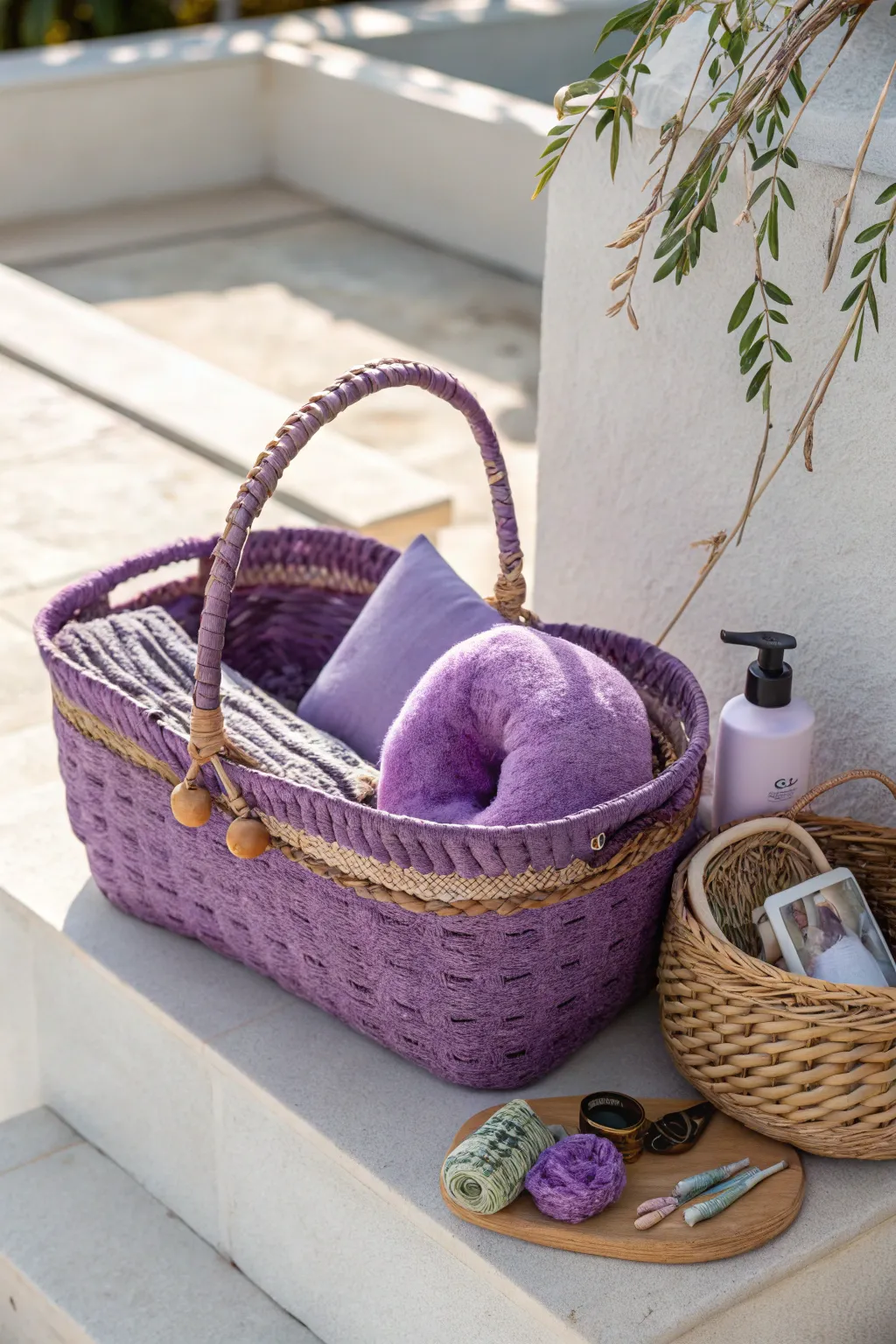 Travel in style with this chic purple basket - comfort and elegance in one!