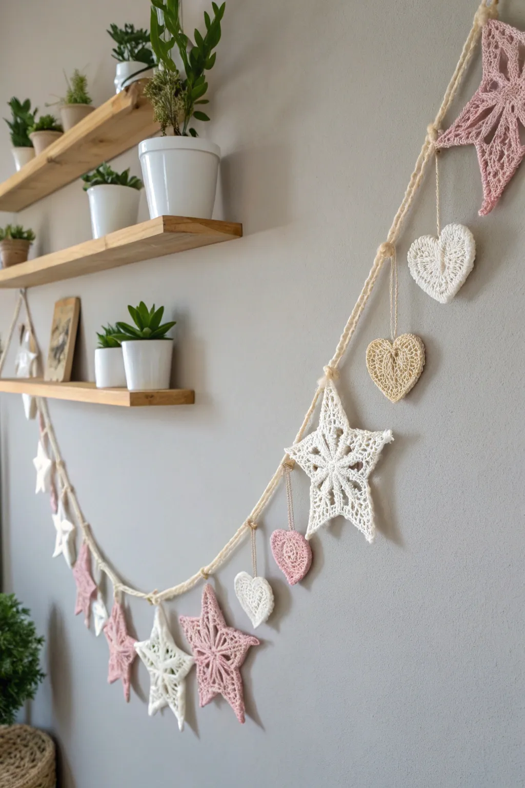 Add a playful touch to your space with this charming crochet garland, perfect for any season!