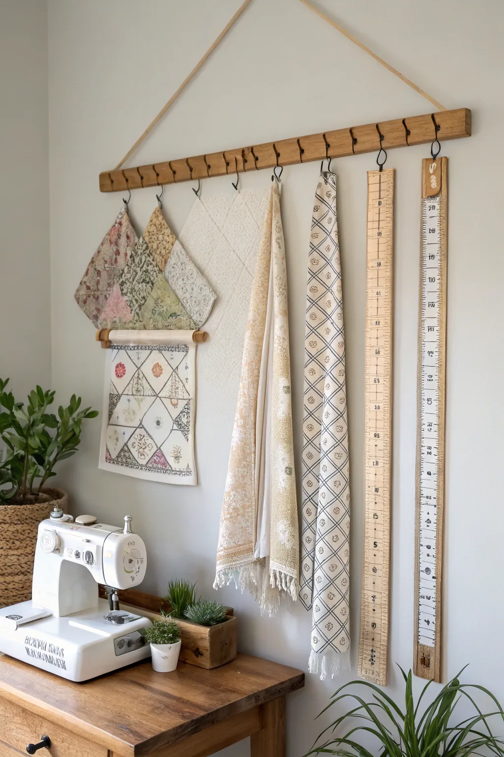 Elevate your sewing space with a decorative wall rod for stylish quilting ruler storage. #CraftWithStyle #MinimalistBoho