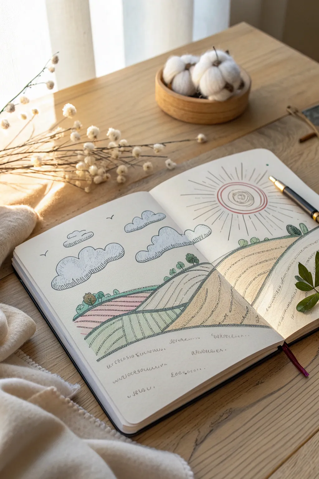 Capture a perfect day on paper with serene sunny landscapes.
