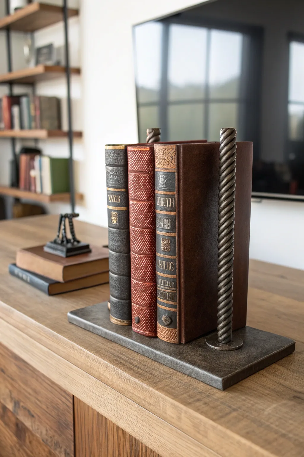 Elevate your bookshelf with these ruggedly chic rebar bookends, where industrial meets elegance.