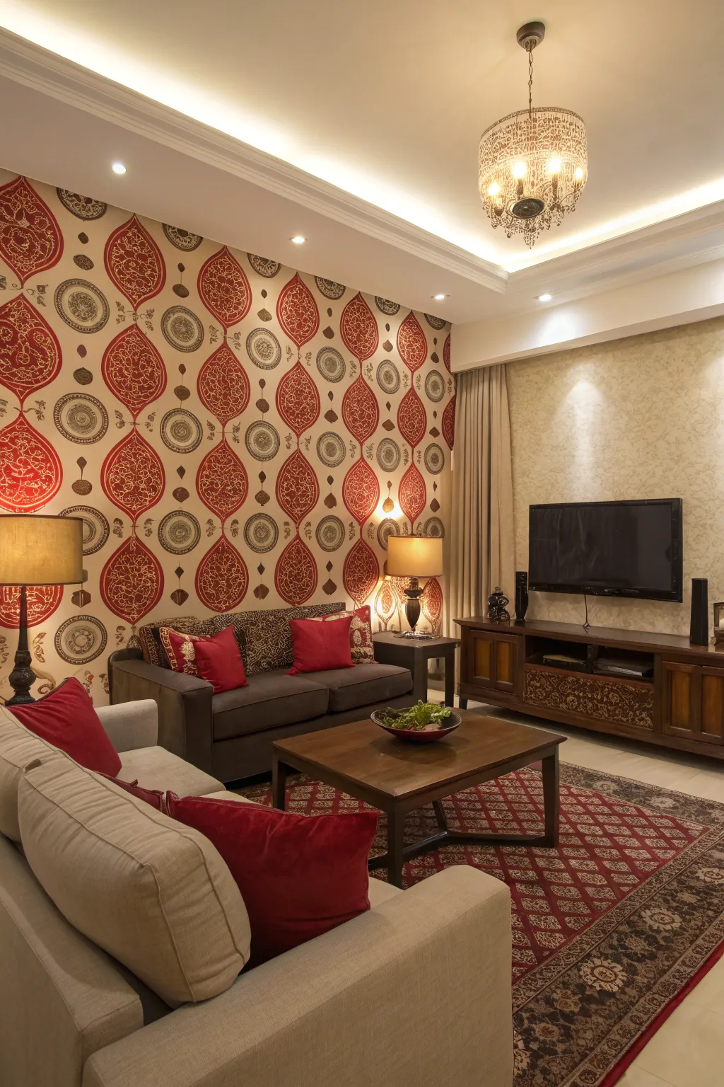 A statement wall serves as a captivating backdrop for art and decor.