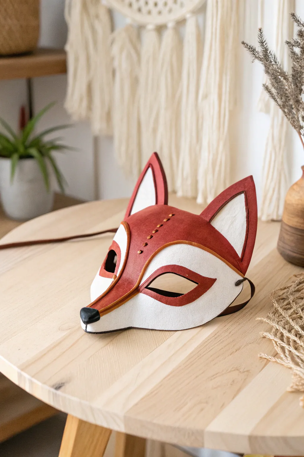 Embrace the art of simplicity with this minimalist red fox therian mask, where natural elegance meets skilled craftsmanship.