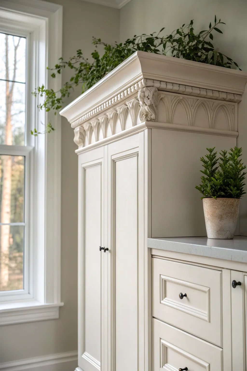 Transform your kitchen cabinets into a masterpiece with elegant crown molding.