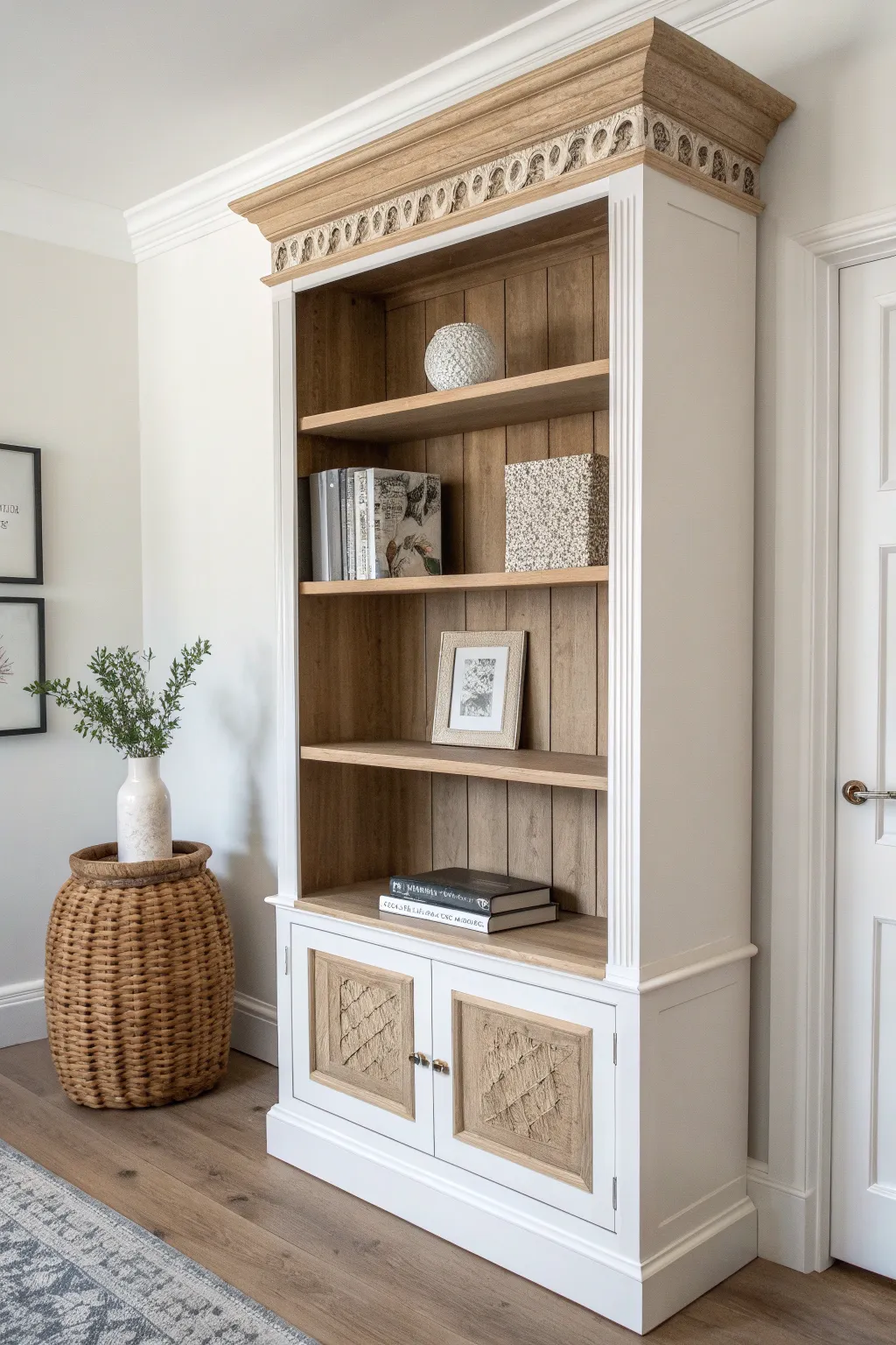 Transform your space with a refined built-in bookshelf look. Simplicity meets elegance with a touch of Boho charm.