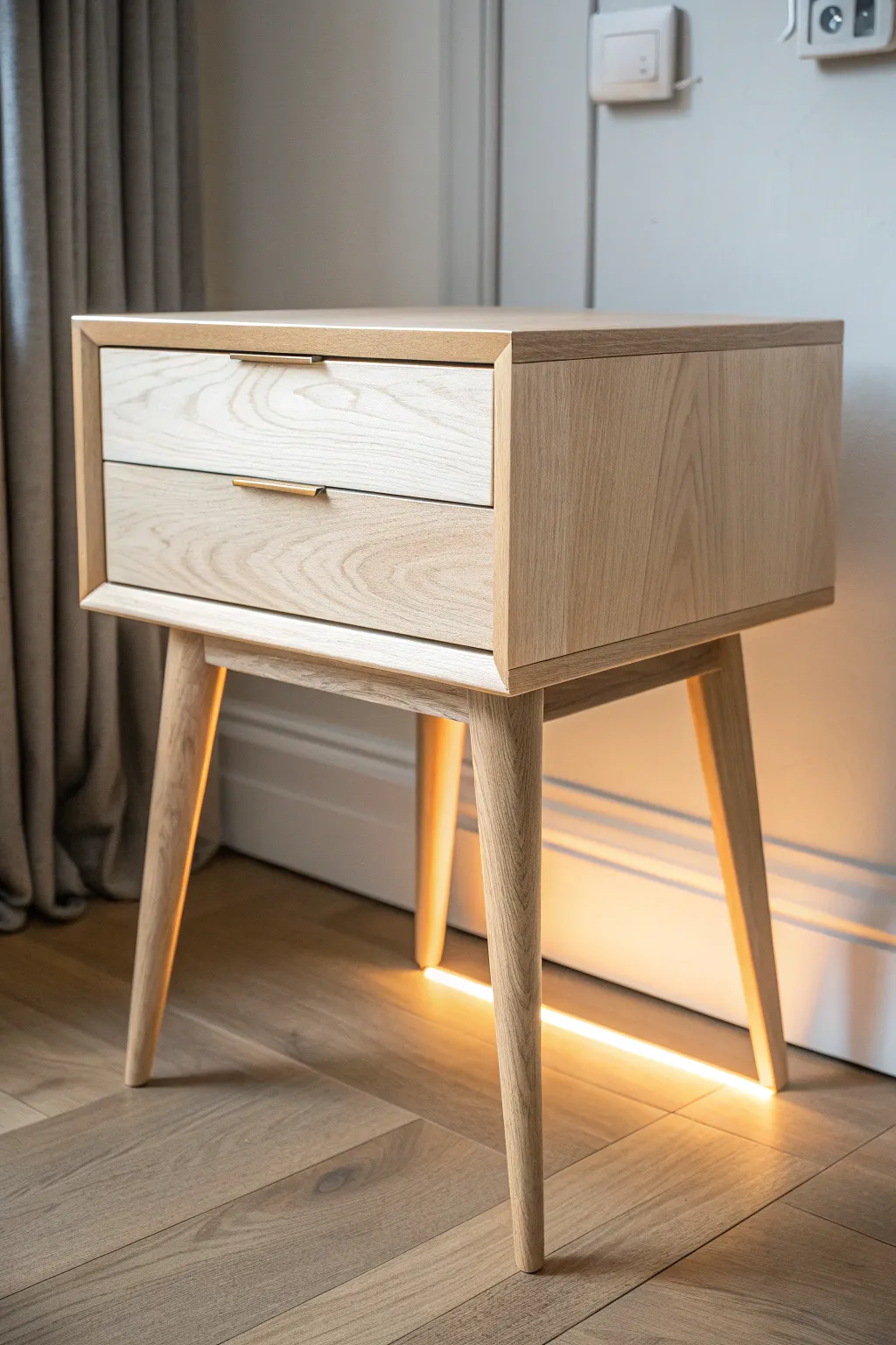 Illuminate your space with elegance: a refurbished nightstand that combines minimalist charm with a warm, boho glow.