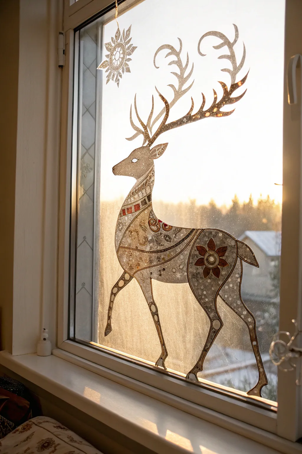 Capture the magic of the holidays with elegant reindeer window clings that dance in the light.